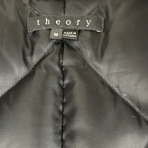 THEORY Down Puffer Hooded Raccoon Fur Trim Parka Jacket Zip/Buttons Black Size M - Picture 11 of 14